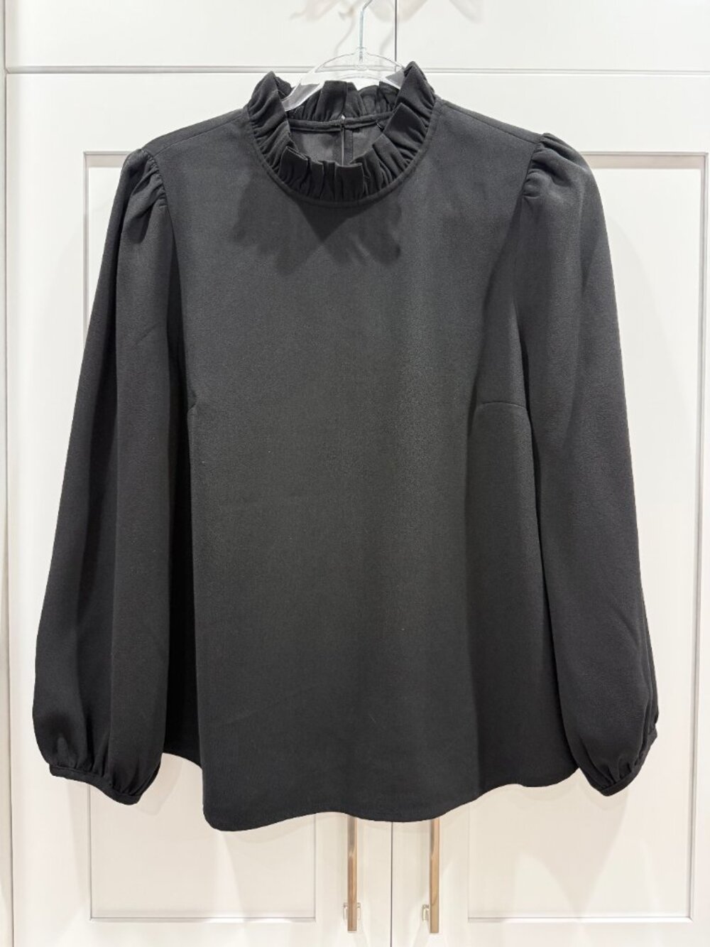 J.Crew Black Long-Sleeve Ruffle Collar Top
